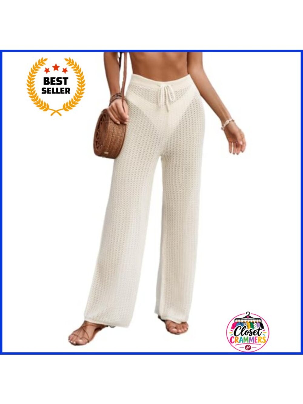Crochet Swim Coverup Pants Elastic Waist Beach Summer
